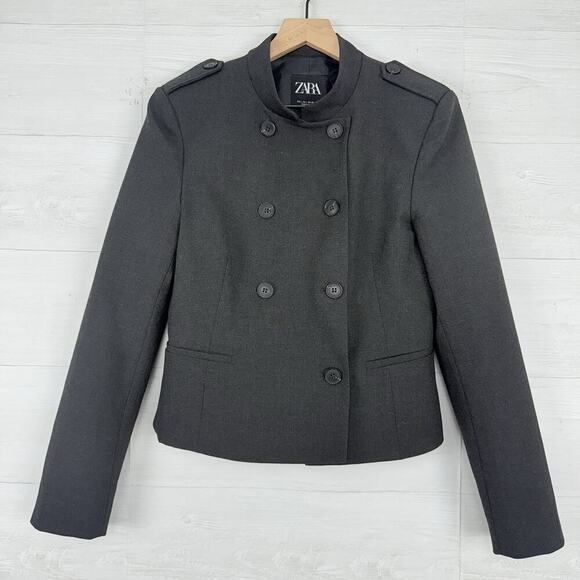 Zara Jackets & Blazers - Zara Fitted Blazer Jacket with Tabs Medium Dark‎ Gray Academia Double Breasted
